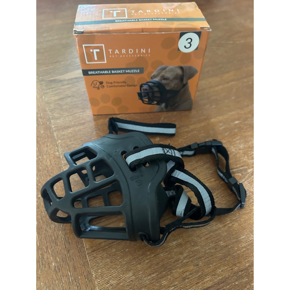 Tardini Pet Accessories Breathable‎ Basket Dog Muzzle Black Size 3 Reflective